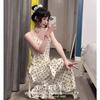 New French sexy temperament ruffle leaf edge splicing polka dot suspender dress women's summer pure desire spice girl long dress tide