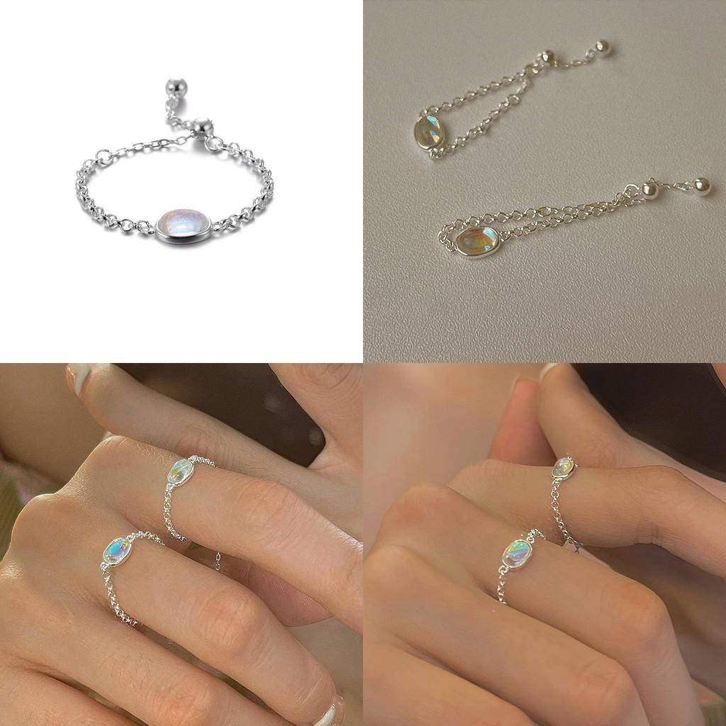 Stunning 925 Sterling Silver Moonstone Adjustable Geometric Ring For Women Fashion