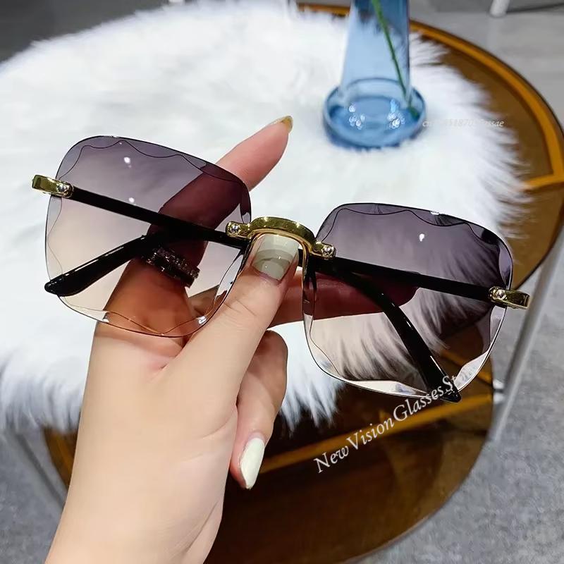Frameless Cut Edge Sunglasses Women Summer UV400 Protection Transparent Multi color Lenses Retro Style Sun Visors