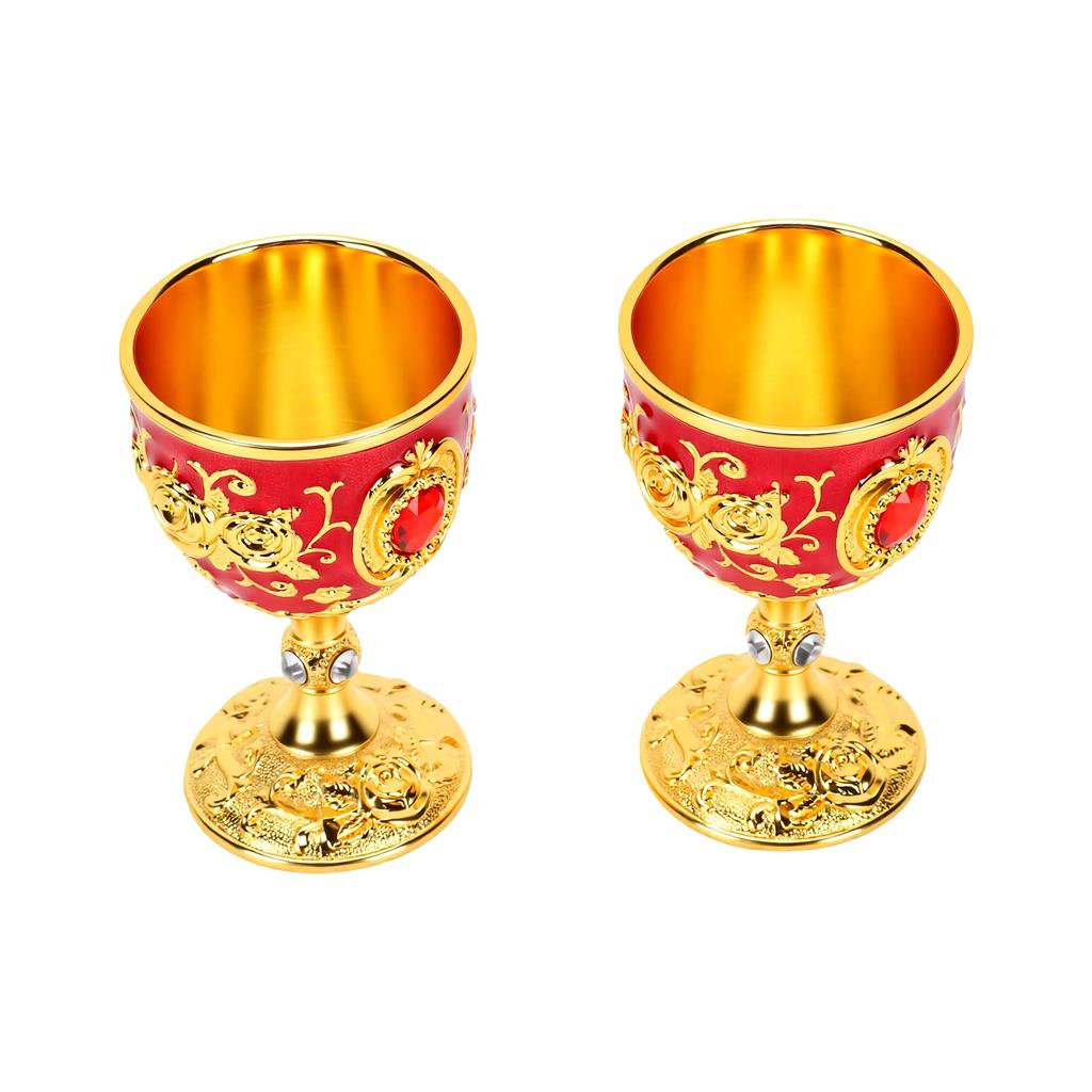 2PCS Gold Red Goblet Retro Embossed Flower Pattern Medieval Cup Party Decoration for Wedding Anniversary Red