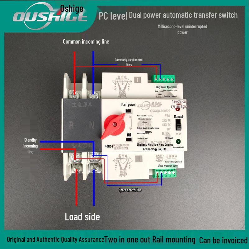 Comutator Automat de Transfer Dublă Alimentare 2P 80A/100A/125A - Milisecundă Neîntrerupt Rețea Generator Convertor