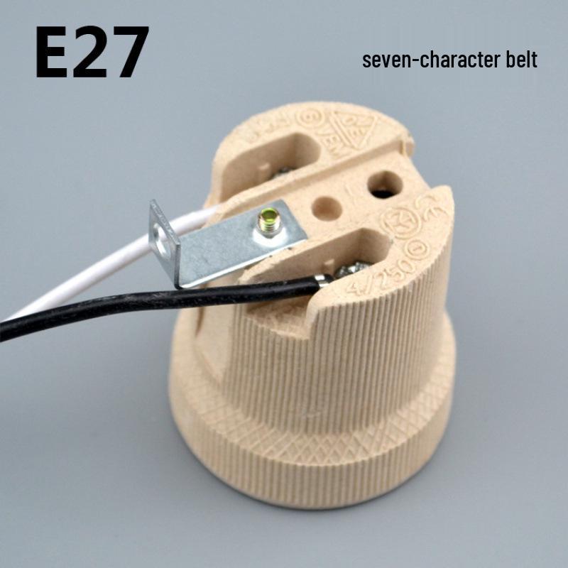 High-Temperature Ceramic E27 Screw Lamp Holder with 7-Shaped Foot and Wire, for Ceiling Lamp Modifications
