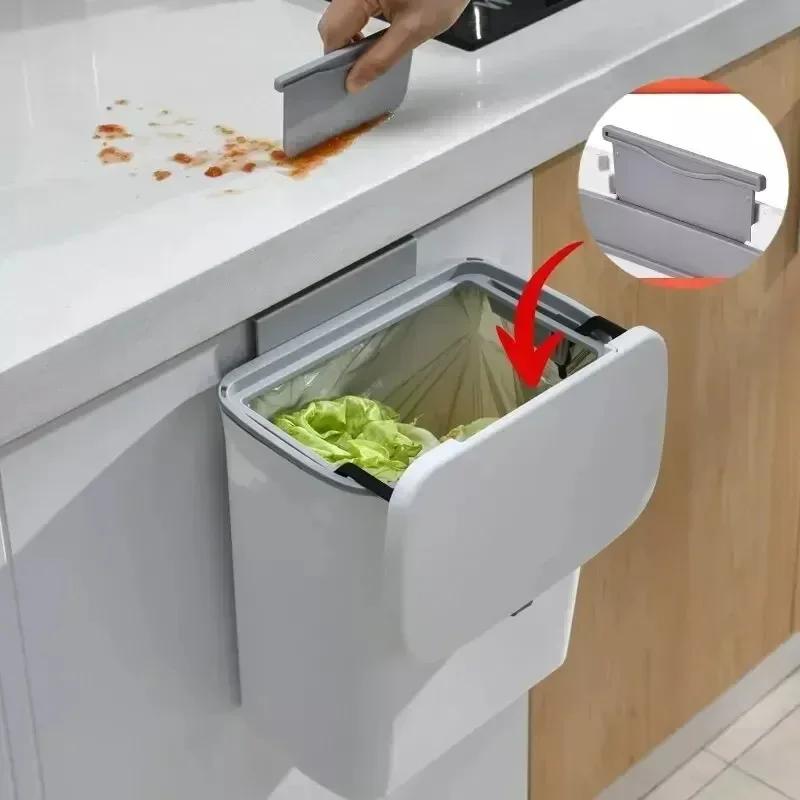 Nástěnný kbelík na kuchyňský odpad pro domácnost, velký objem s víkem, sanitární kbelík, úložný prostor s elastickým víkem, uzavřený kbelík