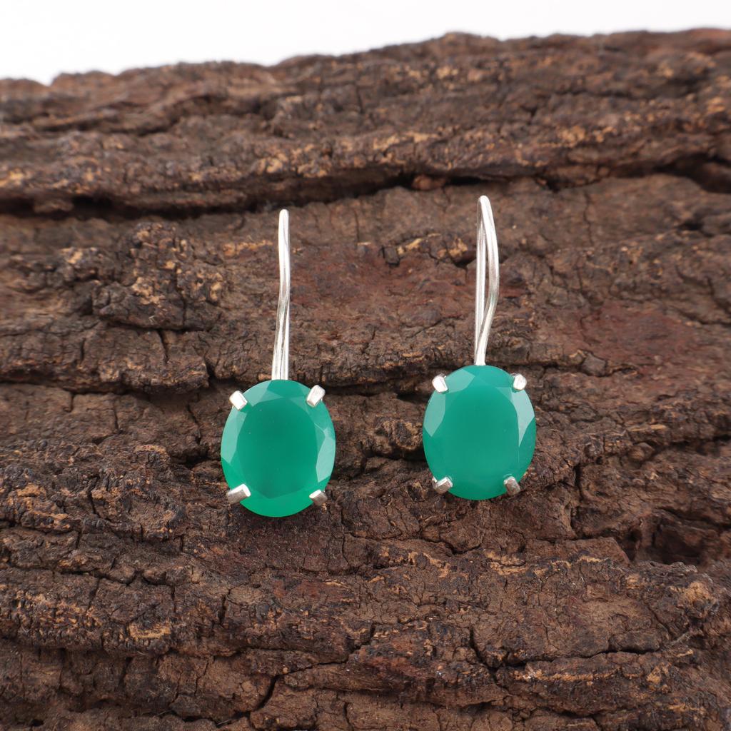 Green Onyx 925 Solid Sterling Silver Earrings, Handmade Gemstone Earrings Jewelry, Gifts For Wife Brand New Earrings