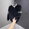Men's Autumn Contrast Color Embroidered Striped Sweatshirt