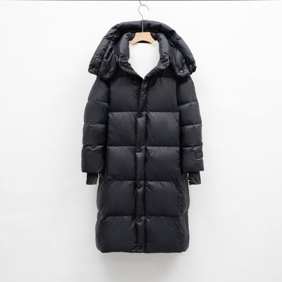 Lange schwarze Diamant-Kälteschutz-Daunenjacke für Damen, neue schwarze Perle, verdickt, über das Knie, Paarmantel, Tide