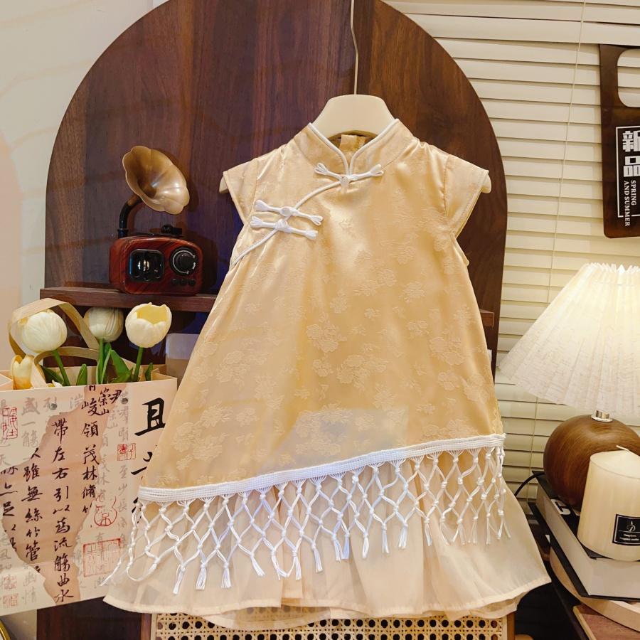 Girls Sleeveless Floral Cheongsam Dress Summer Baby Chinese Tang Suit Party Gown Kids Hanfu Princess Dress 90cm
