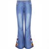 Women's High Waisted Floral Embroidered Flared Jeans Stretchy Slim Fit Vintage Retro Bootcut Full Length Hip Lifting Casual Denim Trousers