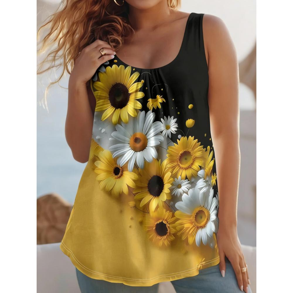 Summer Women's Large Size 3D Colorful Printing Vest Loose Fashionable Comfortable Soft Breathable O Neck Sleeveless Vest
