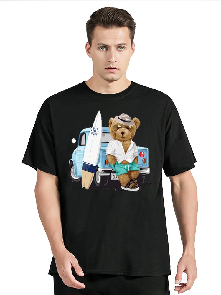 Surfing Bear T Shirt Ew Arriva Bear Cartoon T-shirt Graphic Cotton Tshirt Unisex Tops Oversiz