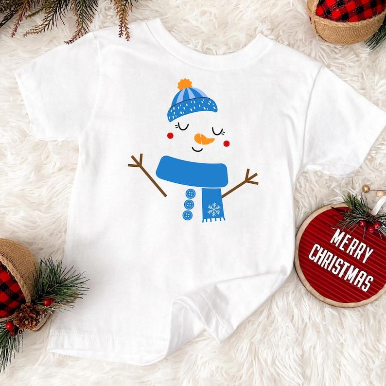 Christmas Snowman Face Kids T-shirt, Blue Snowman Tee for Baby & Toddlers, Kids Christmas Outfit, Xmas Youth Tee, Holiday Gift White Shirt 100