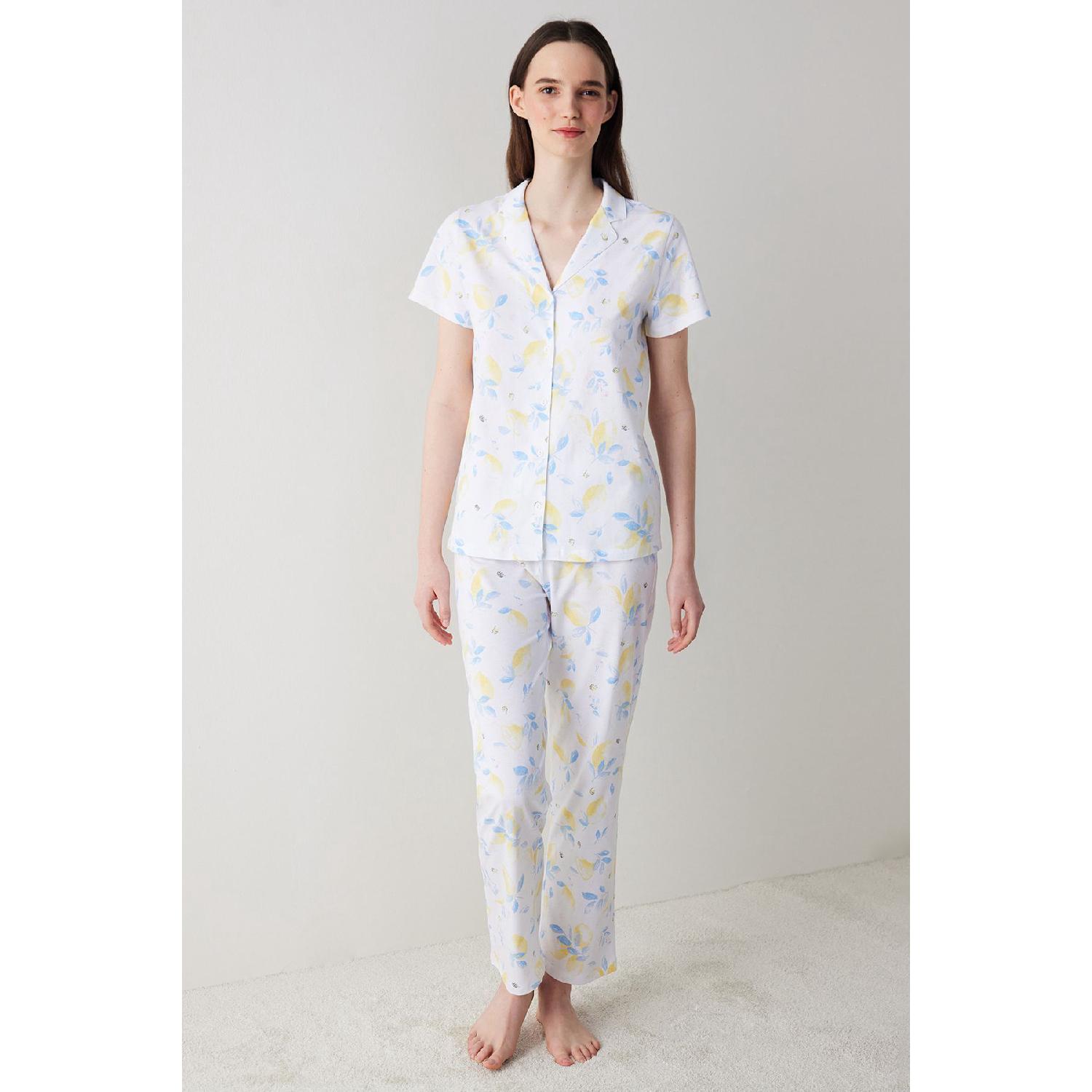 

Lemon Printed White Shirt Pajama Set S белый
