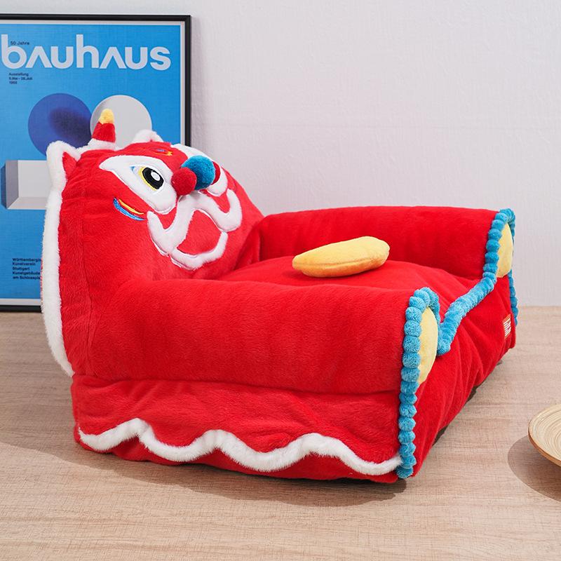 Red Lion Dance Warm Comfortable Pet Bed For Cats And Dogs