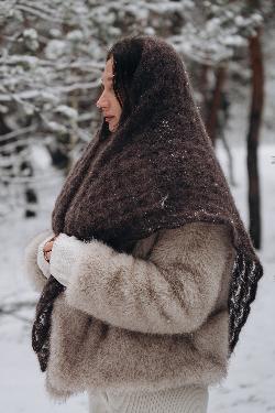 Cloudloom Shawl, alpaca wool openwork scarf, brown