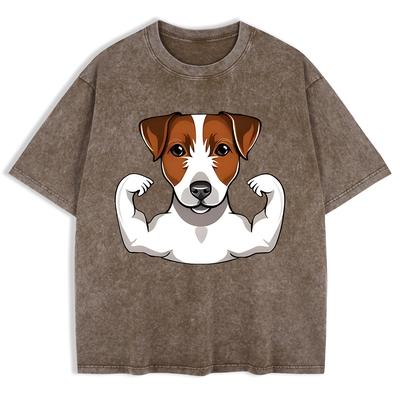 Russell Terrier Puppy Cotton Washed T-Shirts Mens Oversize T Shirts Casual Comfortable Short Sleeve Tops O-Neck Clothes