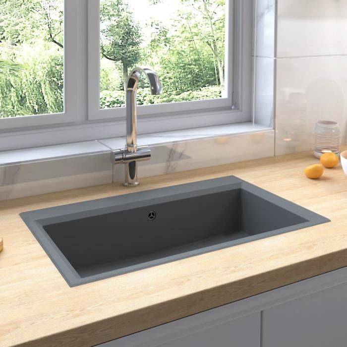 VidaXL Évier de cuisine avec trou de trop-plein Gris Granit