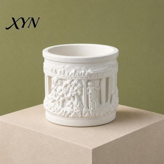Removable Inner Basin Pot Mini Roman Column Planter, Vintage Embossed Flower Pot, Small Greek Split Tank Planter Pillar Shaped Plant Container