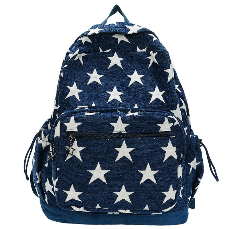 Schoolbag Japanese Retro Star Striped Denim Backpack Large Capacity Travel Bag Student Schoolbag Computer Bag Backpack
