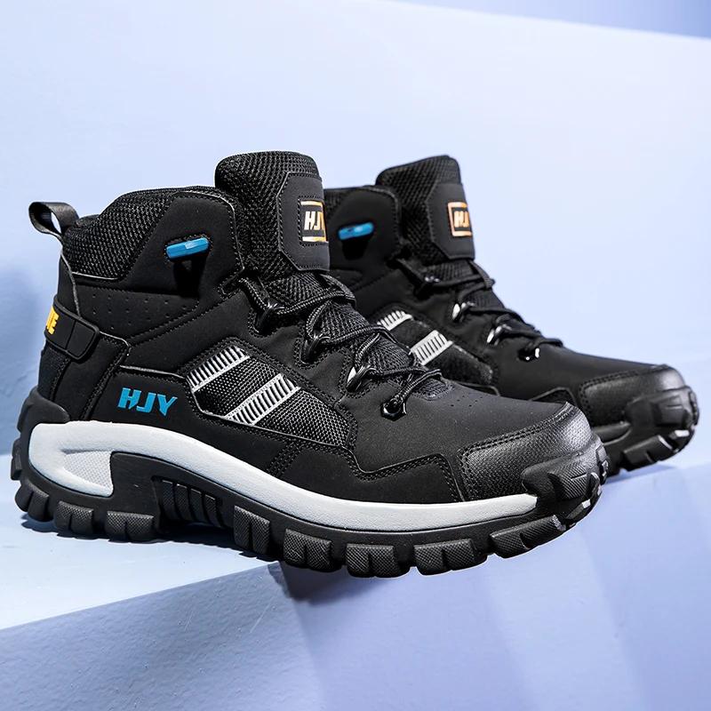 Fashion Casual Leather Ankle Boots for Men Fashion Soft-soled Male High Top Shoes Non-slip Travel Climbing Camping Footwear Basic Boots