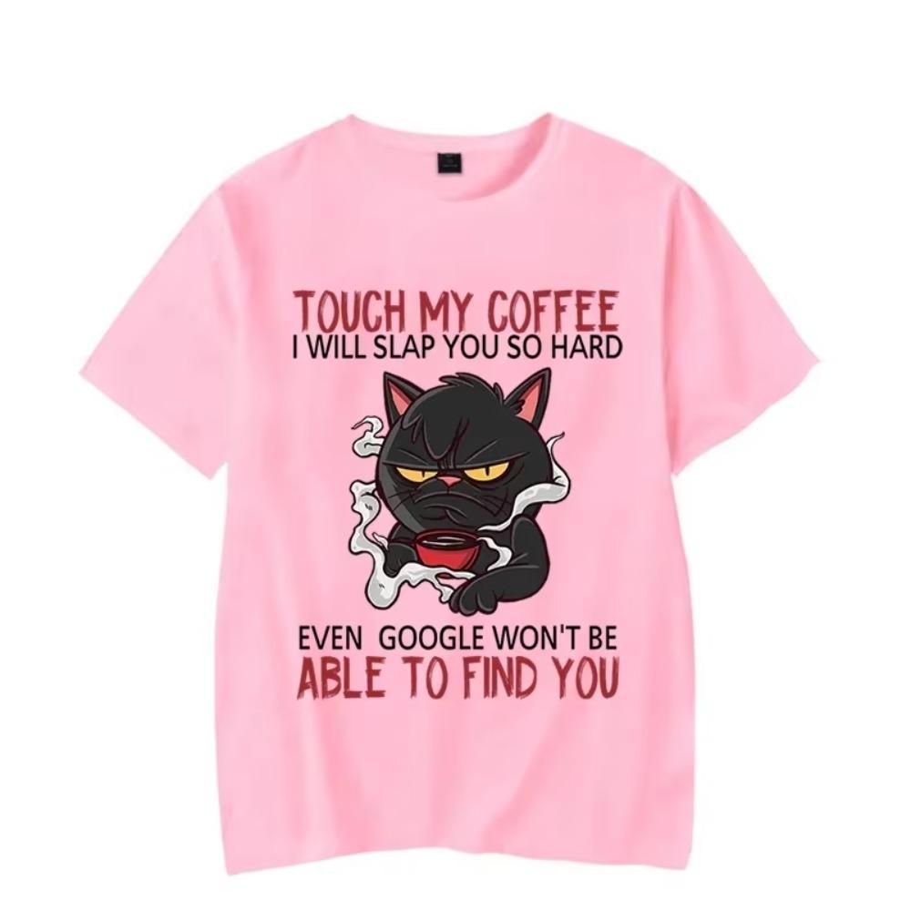 Kawaii Katze T-Shirts Tops Fass meinen Kaffee an, ich werde dich so hart schlagen Grafik T-Shirt Lustiges T-Shirt Mode Harajuku T-Shirt Streetwear