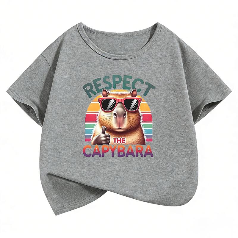 Streetwear Capybara Design T-Shirt Bedrucktes T-Shirt Sommerkleidung für Mädchen Kurzarm Tops T-Shirts Niedliche Mädchenkleidung