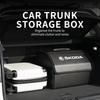 AAAAT1 For Skoda Leather Car Trunk Storage Box Multifunctional Tool Organizer Bag VRS Octavia 1 2 3 Rapid Kodiaq Karoq Fabia Kamiq
