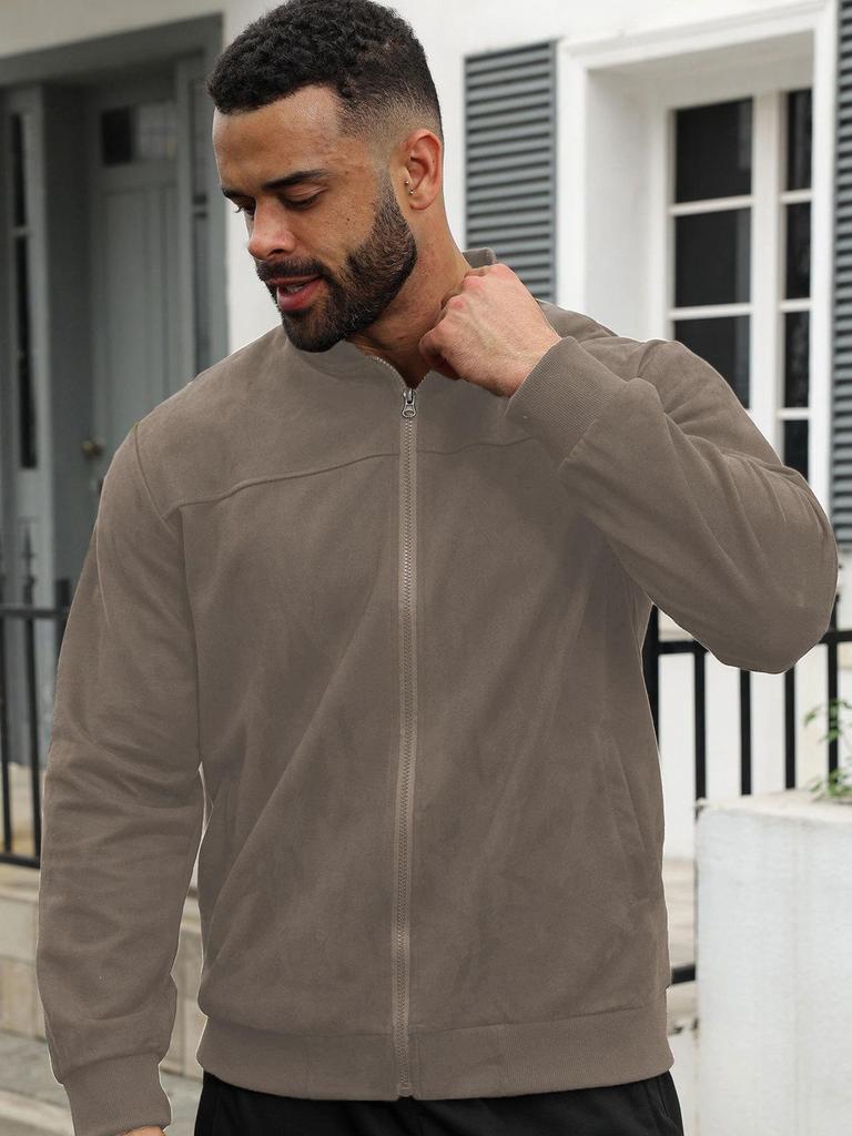 Men's European and American Fashion Suede Plush Lightweight Hoodie Jacket