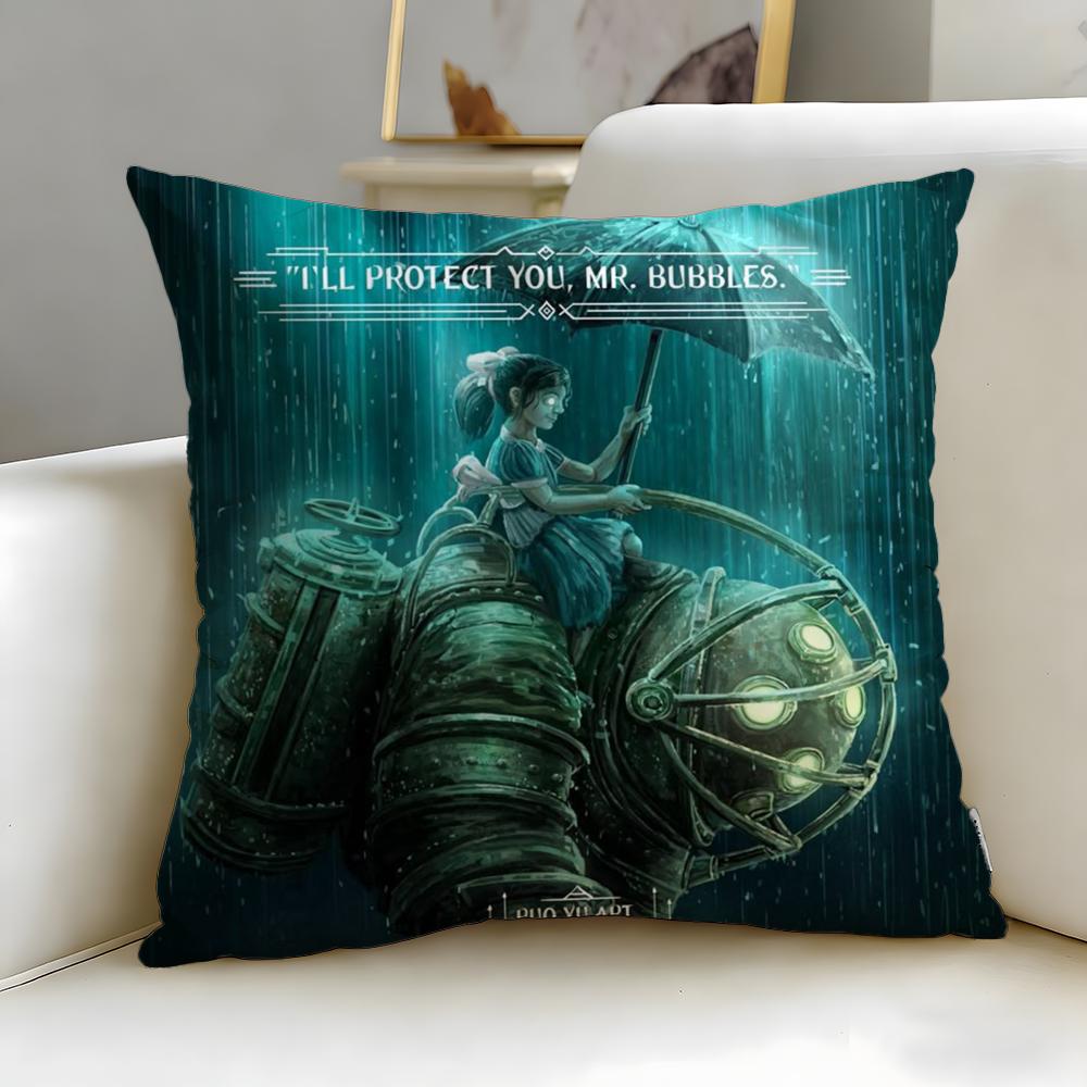 classic game BioShock Cushion Cover Soft  EasyWash Pillow Case  Versatile for Couch Bed Travel and Office