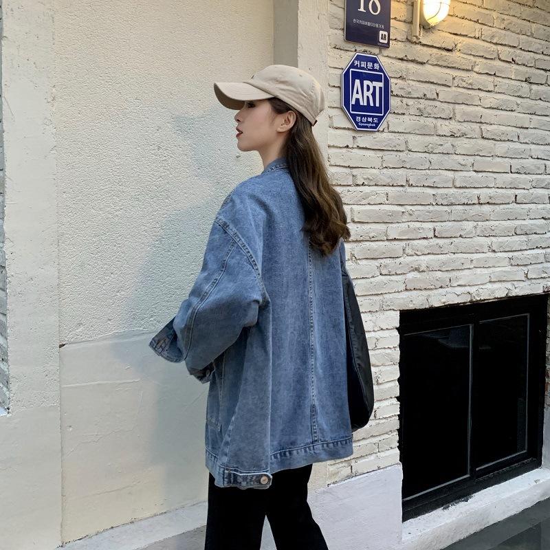 Denim Ceket Kadın İlkbahar ve Sonbahar Gevşek Tüm Maç Öğrenci Ceket Ceket Retro Trend