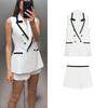 Women's Contrast Color Trim Lapel Sleeveless Vest 3306593 Casual High Waist Wide Leg Shorts 3285593