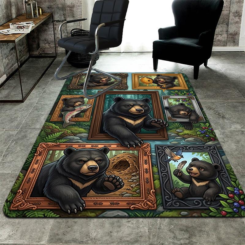 Bear Family Frames Pattern Rug Floor Mat for Living Room or Bedroom Soft and Comfortable Carpet a Gift for Birthday and Holiday.