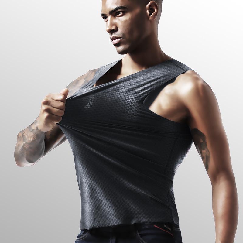 Men's Ice Silk Seamless Summer Slim Fit Vest - Sleeveless Sweatshirt for Youth Sports and Underwear.