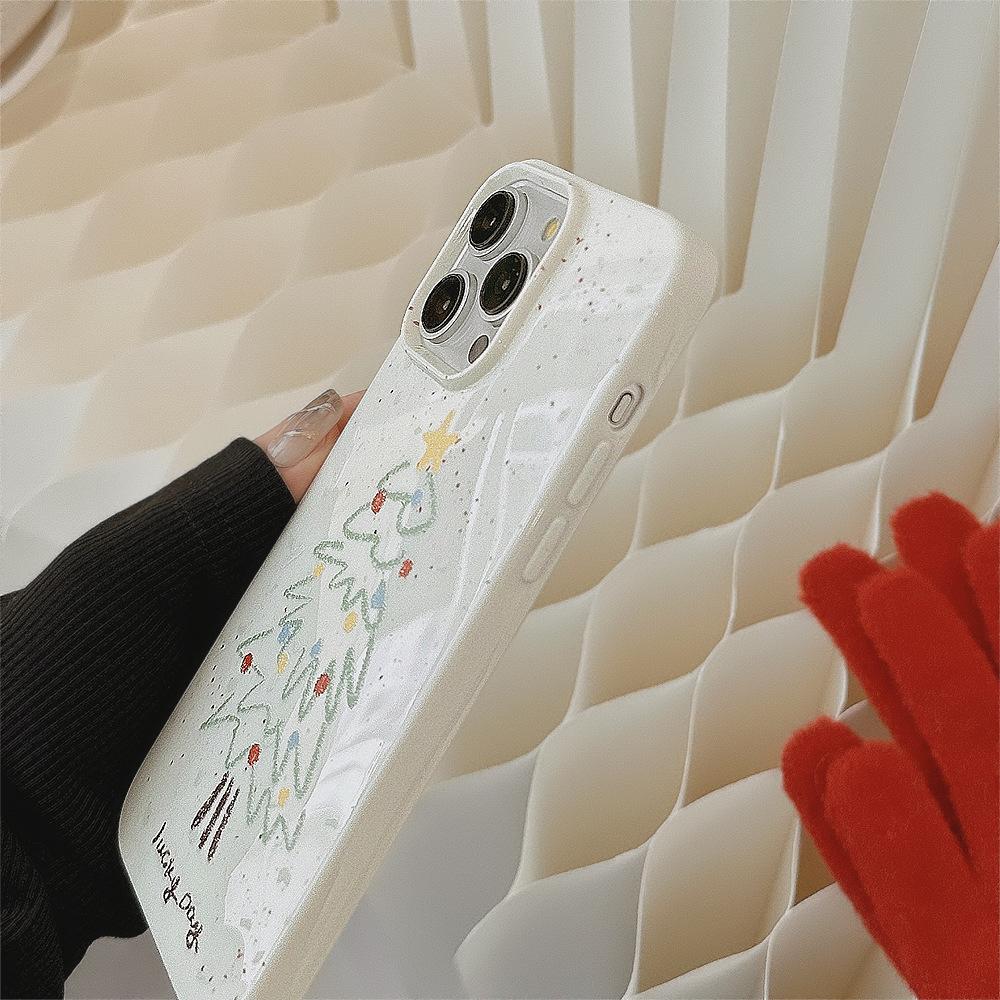 Christmas Tree Iphone16 Mobile Phone Case 15 Fun Graffiti 13pro Glossy Max Suitable for 11 Generation Xr Soft Cover High Quality