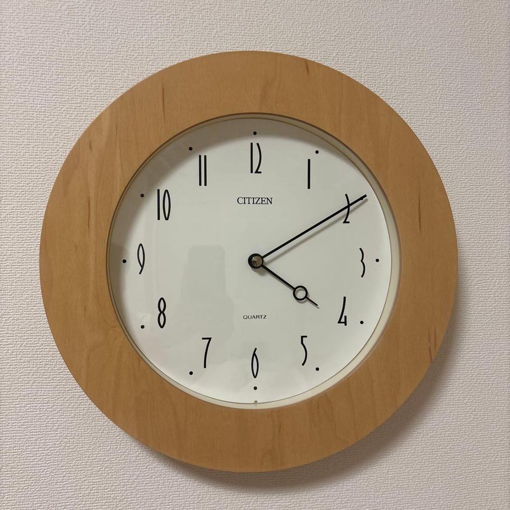 Used CITIZEN Wall Clock Quartz Wooden Frame Natural