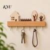 Wooden Hat Rack Key Holder, Solid Wood Organizer with 6 Hooks, Modern Wall Mounted Badge Holder Hanger for Entryway Kitchen And Office Organization