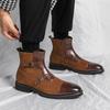 British Style Men's Medium and High-top Leather Shoes Brock Business Casual Short Boots Fashionable Retro Pointed Heightening Martin Boots