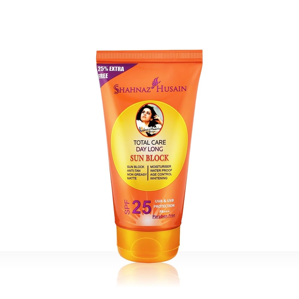 

Shahnaz Husain Sun Block SPF 25 UVA & UVB Protection Anti Tan Non Greasy Waterproof Sunscreen Cream 100g Formula