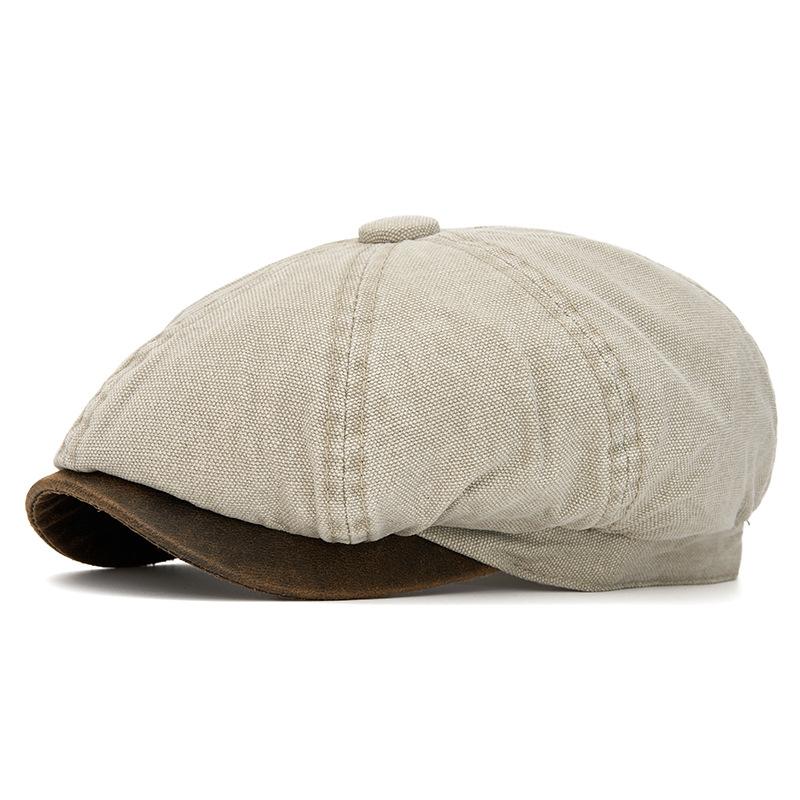 British Contrast Newsboy Hat Men's Spring Summer Denim Octagonal Cap Retro Painter Beret