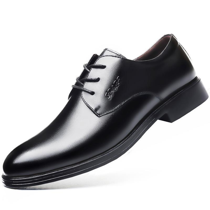 Leather Shoes Men's Genuine Leather Korean Version Business Dress Pointed Head Autumn British Trend Breathable Black Groom Wedding Shoes Men