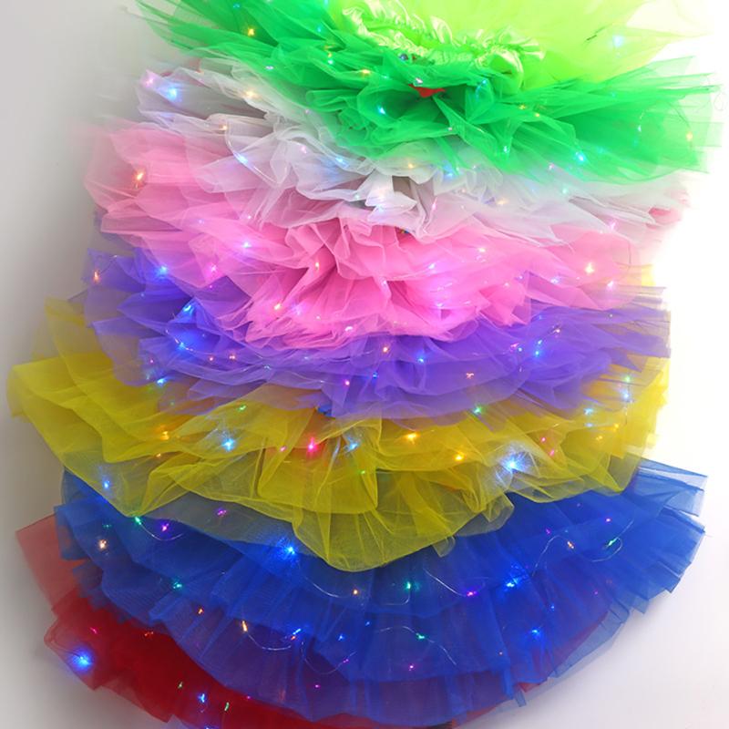 Girls Led Light Up Butterfly Tutu Skirt Glowing Elastic Waistband Multi-color Mesh Skirt For 2-12