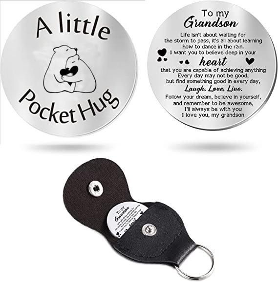 Cross Car Key Inspirational Decision Coin Leather Keychain with Stainless Steel Engraved Double-Sided Round Charm Gift