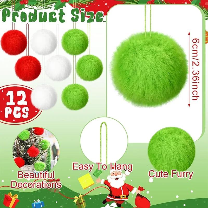 6Pcs 6cm Christmas Decoration Fluffy Ball Hanging Ornaments for Halloween Party Xmas Home New Year Gifts Navidad Decor Craft