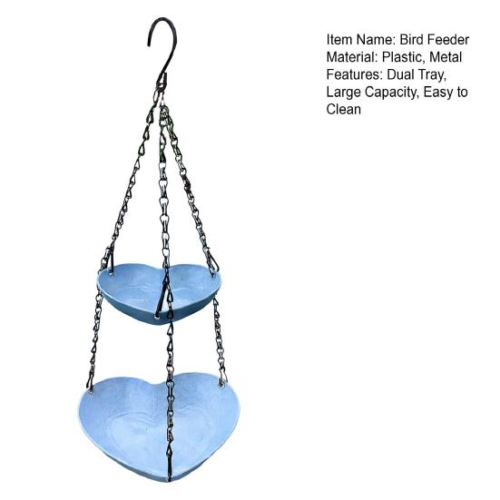 Hanging Bird Feeder for Outdoors Two-Tier Wild Bird Feeder Heart Shaped Seeds And Water Feeder Tray for Outside Garden Patio Deck Yard