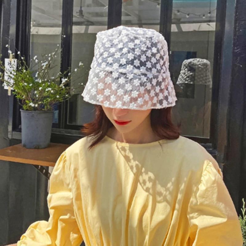 Fashion Summer Women's Lace Breathable Shade Sun Hat Bucket Canvas Hat Students Wearing Flat Hats Outdoor Creative Gifts