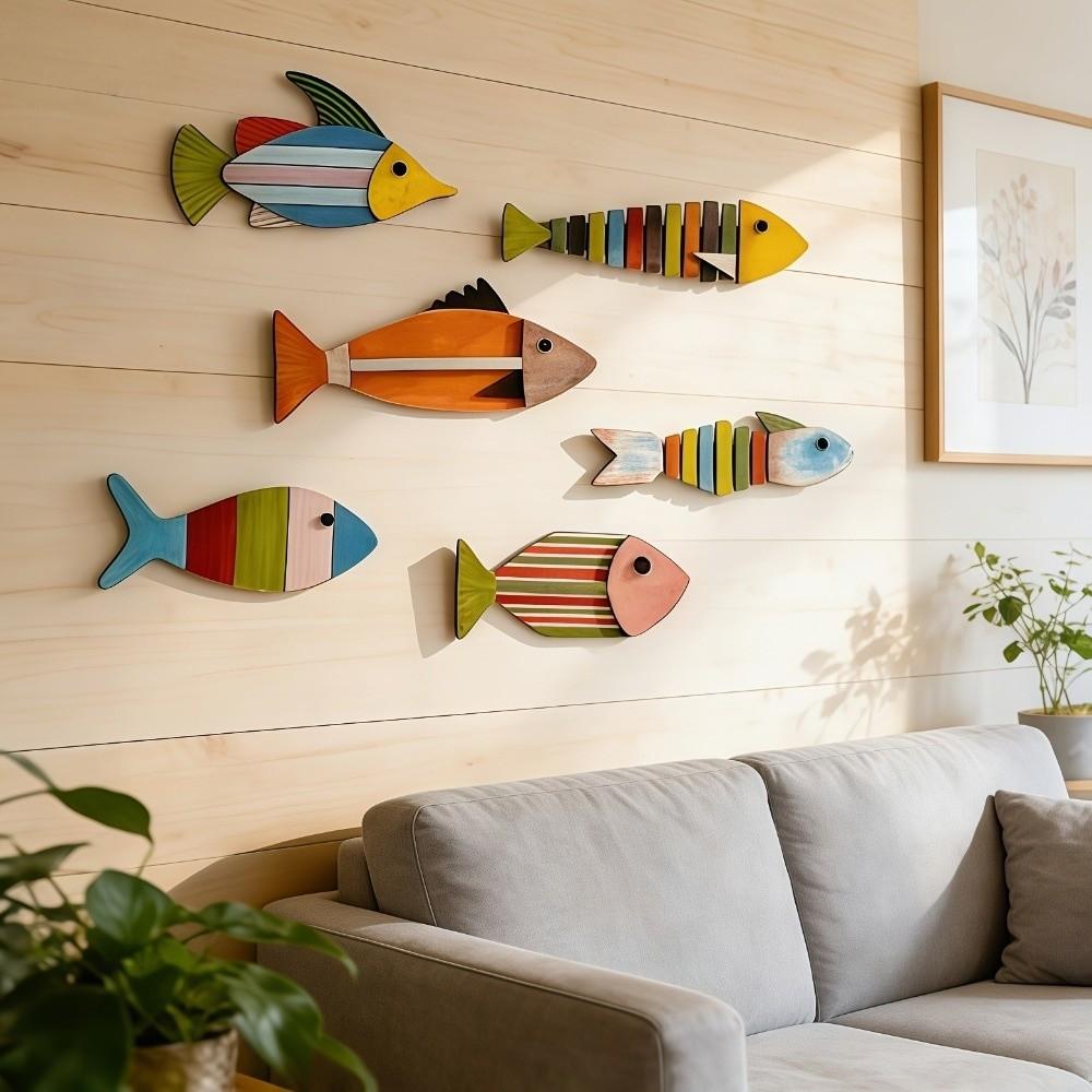 Vintage Coastal Style Fish Ornaments Nautical Style Fish Pendant Set Living Room