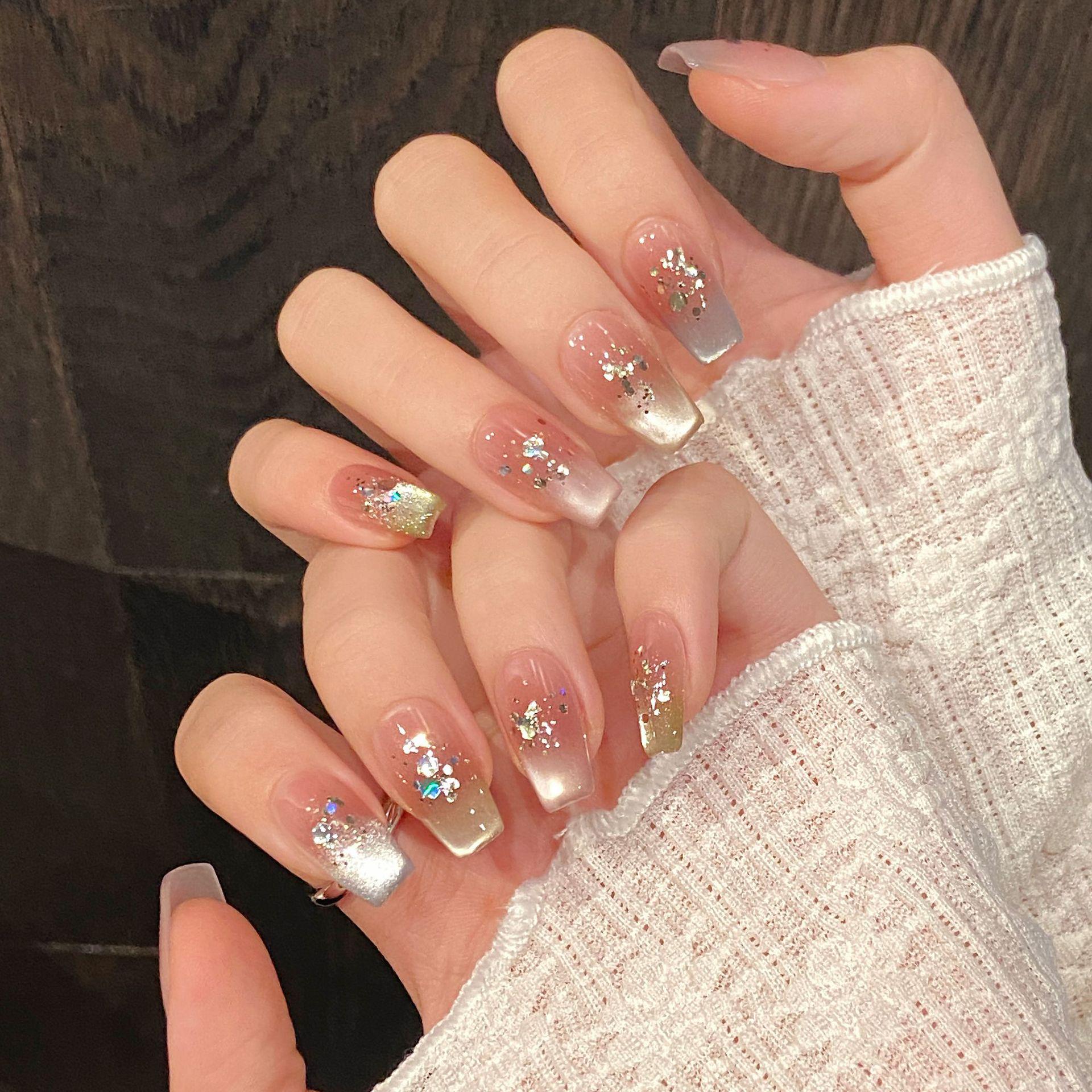 

Yihe Energetic Rainbow Cat Eye Bling Blush Handmade Press-on Nails