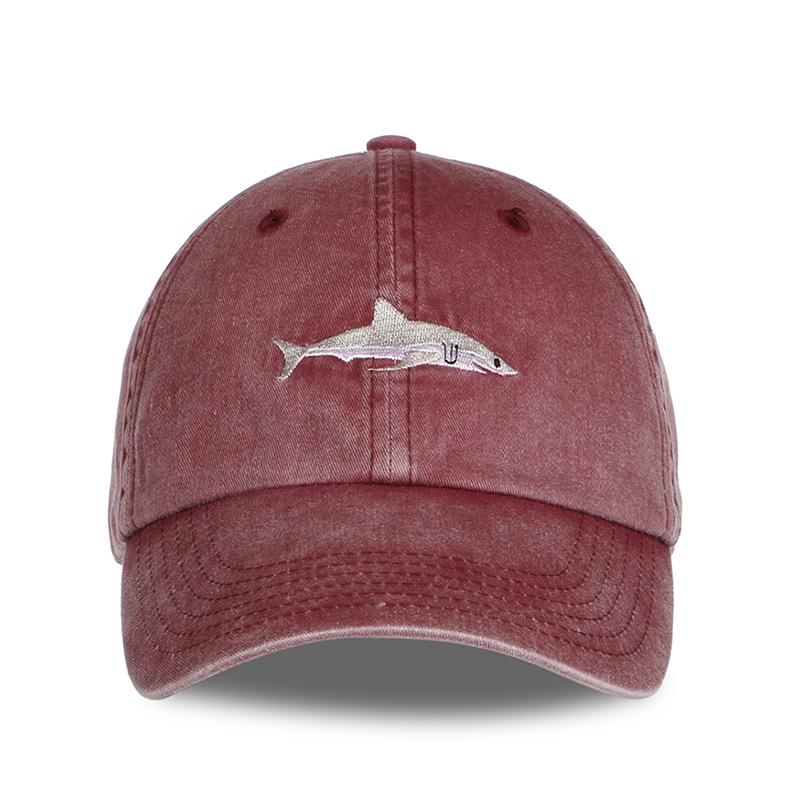 Feedback Discounts, Foreign Popular Cartoon Washed Embroidered Shark Baseball Cap Hat