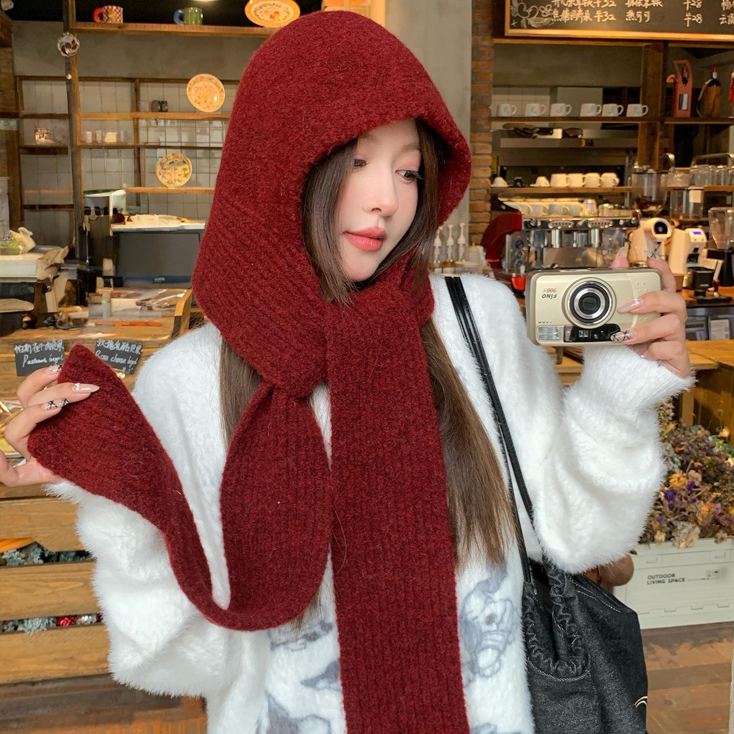 

Gray Thickened Hat Scarf All In One Warm Knitted Hat Women s Autumn and Winter Ear Protection Balaclava Woolen Hat M（56-58cm）