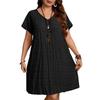 Womens Plus Size V Neck Short Sleeve Loose Fit Pullover Dress Casual Lightweight Fabric Simple Style