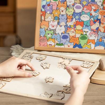 DIY Wooden Cat Coloring Puzzle with Frame Pens 2-in-1 Coloring Irregular Jigsaw Puzzle Craft Kit 3D Puzzle Photo Frame Ornament Decoration